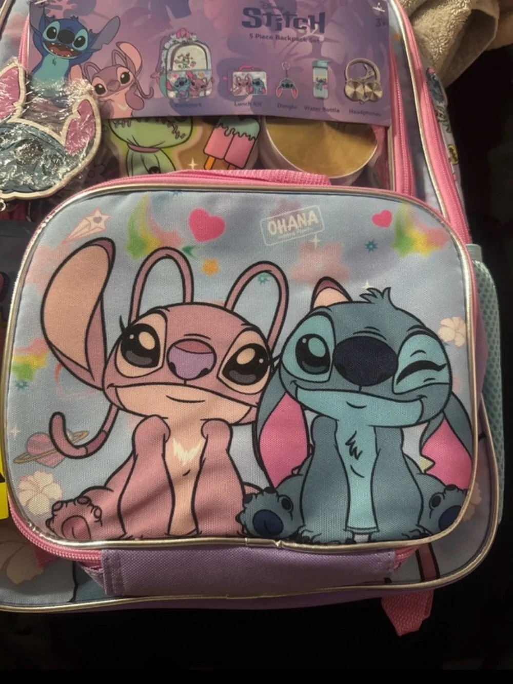 Disney Kids Backpack Set with Stitch & Angel - Pink, Blue, Purple